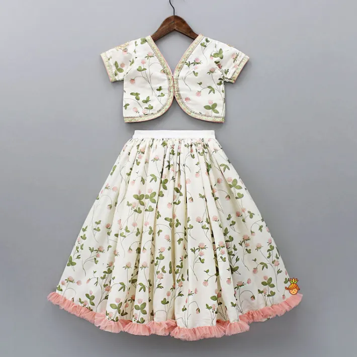 Discount Floral Printed Crop Top With Lehenga And Net Dupatta Ethnic Wear | Lehengas & Ghagras