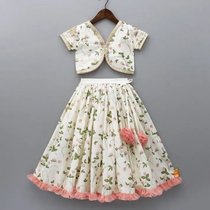 Best Floral Printed Crop Top With Lehenga And Net Dupatta Twinning Sets | Ethnic Wear
