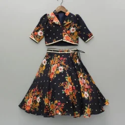 Online Floral Printed Embroidered Collar Top And Lehenga Twinning Sets | Ethnic Wear