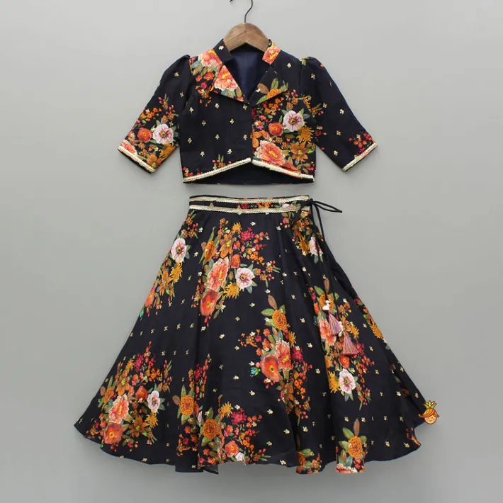 Online Floral Printed Embroidered Collar Top And Lehenga Twinning Sets | Ethnic Wear