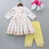 Fashion Floral Printed Flared Kurti And Yellow Salwar With Net Dupatta Twinning Sets | Ethnic Wear