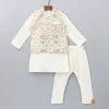 Sale Floral Printed Golden Thread Work Jacket With Off White Kurta And Pyjama BOY Indian Ethnic Wear | Ethnic Sets