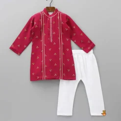 Sale Floral Printed Gota Lace Detail Kurta And Pyjama BOY Indian Ethnic Wear | Ethnic Sets