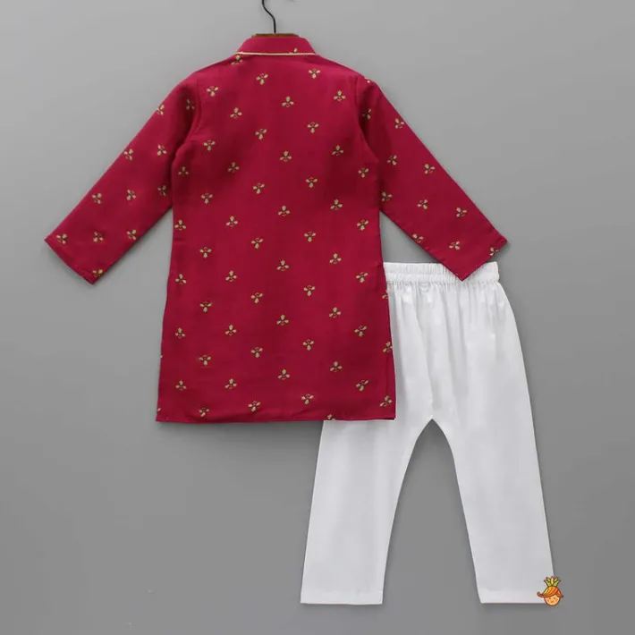 Sale Floral Printed Gota Lace Detail Kurta And Pyjama BOY Indian Ethnic Wear | Ethnic Sets