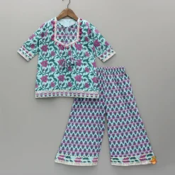 Sale Floral Printed Gota Lace Work Kurti With Palazzo And Dupatta Ethnic Wear | Palazzos & Shararas