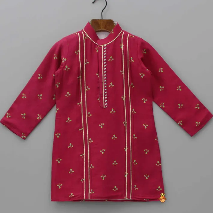 Sale Floral Printed Gota Lace Detail Kurta And Pyjama BOY Indian Ethnic Wear | Ethnic Sets