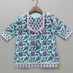 Sale Floral Printed Gota Lace Work Kurti With Palazzo And Dupatta Ethnic Wear | Palazzos & Shararas