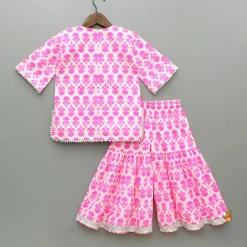 Outlet Floral Printed Gota Work Pink Kurti And Sharara With Net Dupatta Ethnic Wear | Palazzos & Shararas