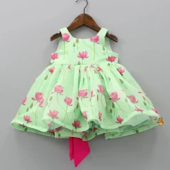 Sale Floral Printed Green Dress With Contrasting Back Bow Dresses & Sets | Dresses