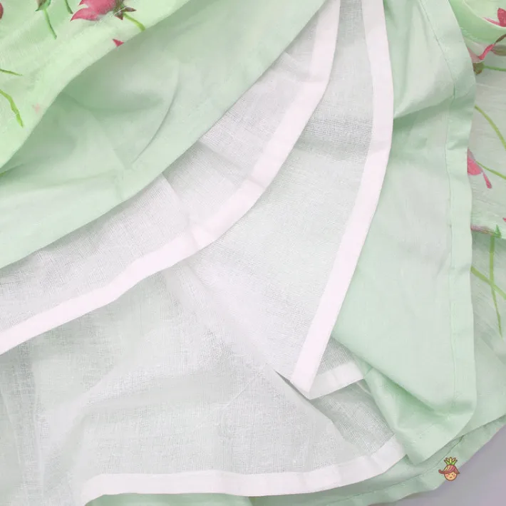 Sale Floral Printed Green Dress With Contrasting Back Bow Dresses & Sets | Dresses
