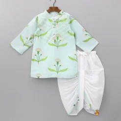 Discount Floral Printed Green Kurta With Dhoti BOY Indian Ethnic Wear | Ethnic Sets