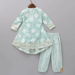 Discount Floral Printed Green Kurti And Striped Pant With Dupatta Ethnic Wear | Churidars & Salwars