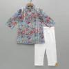 Online Floral Printed Hand Block Gota Lace Detailed Blue Kurta With Pyjama BOY Indian Ethnic Wear | Ethnic Sets