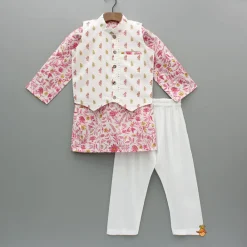 Fashion Floral Printed Kurta And Jacket With Pyjama BOY Twinning Sets | Indian Ethnic Wear