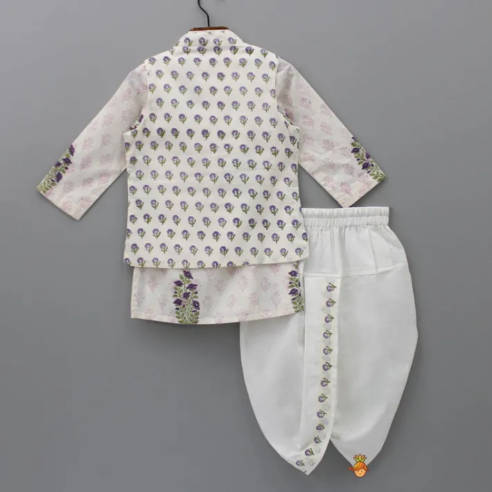 Discount Floral Printed Kurta And Stylish Jacket With Dhoti BOY Twinning Sets | Indian Ethnic Wear