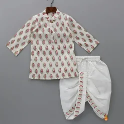 Discount Floral Printed Kurta And Chevron Printed Jacket With Dhoti BOY Twinning Sets | Indian Ethnic Wear