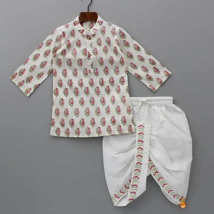 Discount Floral Printed Kurta And Chevron Printed Jacket With Dhoti BOY Twinning Sets | Indian Ethnic Wear