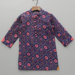 Online Floral Printed Kurta And Front Open Jacket With Pyjama BOY Indian Ethnic Wear | Ethnic Sets