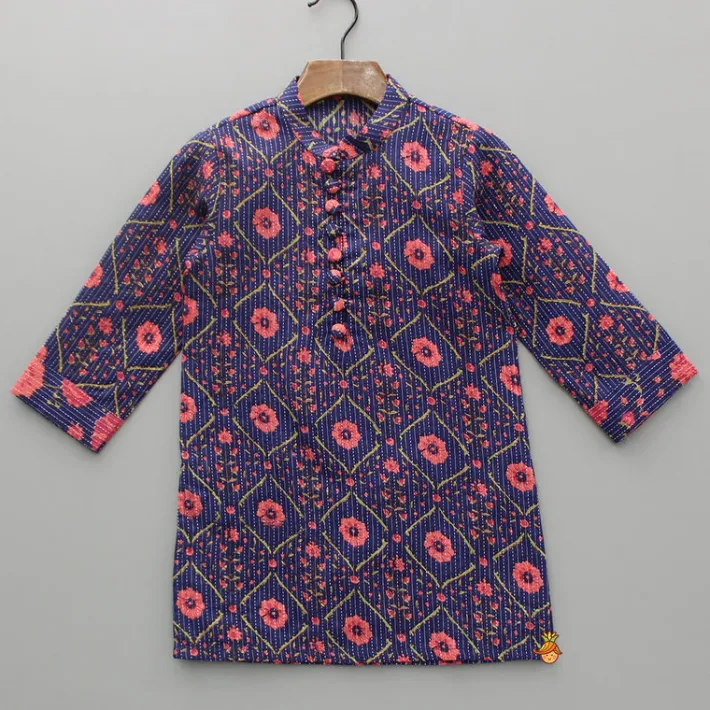 Online Floral Printed Kurta And Front Open Jacket With Pyjama BOY Indian Ethnic Wear | Ethnic Sets