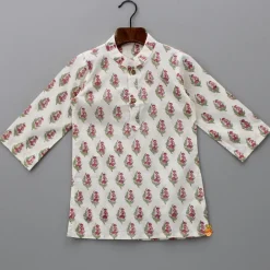 Discount Floral Printed Kurta And Chevron Printed Jacket With Dhoti BOY Twinning Sets | Indian Ethnic Wear