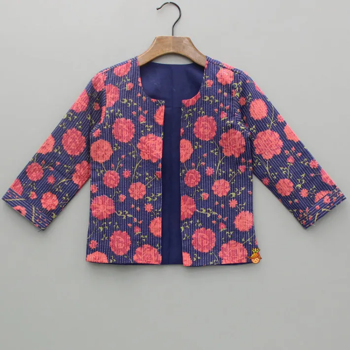 Online Floral Printed Kurta And Front Open Jacket With Pyjama BOY Indian Ethnic Wear | Ethnic Sets