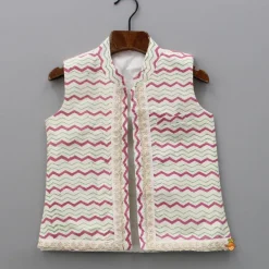Discount Floral Printed Kurta And Chevron Printed Jacket With Dhoti BOY Twinning Sets | Indian Ethnic Wear