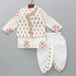 Discount Floral Printed Kurta With Handworked Jacket And Dhoti BOY Indian Ethnic Wear | Ethnic Sets