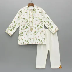 Discount Floral Printed Kurta With Off White Pyjama BOY Twinning Sets | Indian Ethnic Wear