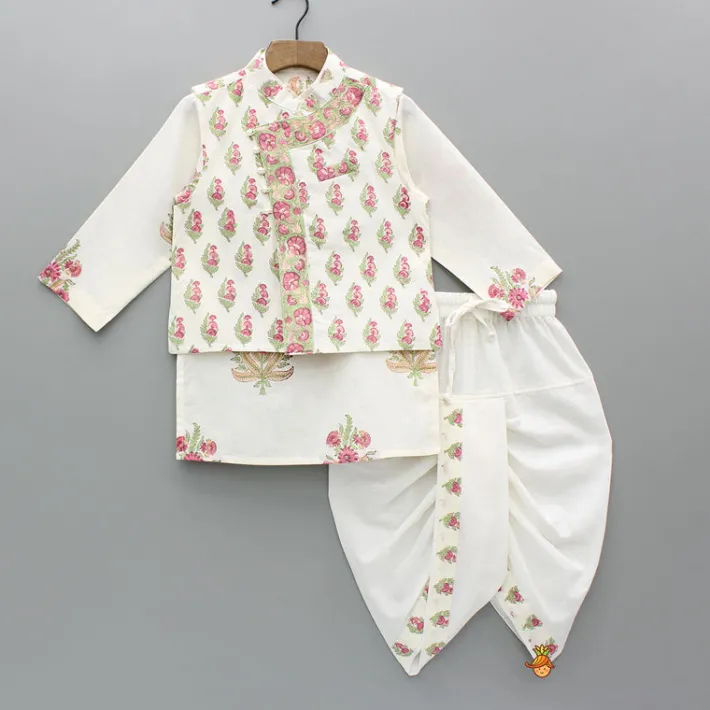 Online Floral Printed Kurta With Handworked Jacket And Dhoti. BOY Indian Ethnic Wear | Ethnic Sets