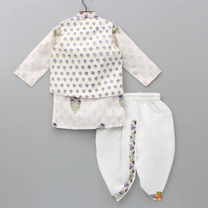 Best Floral Printed Kurta With Jacket And Dhoti BOY Twinning Sets | Indian Ethnic Wear