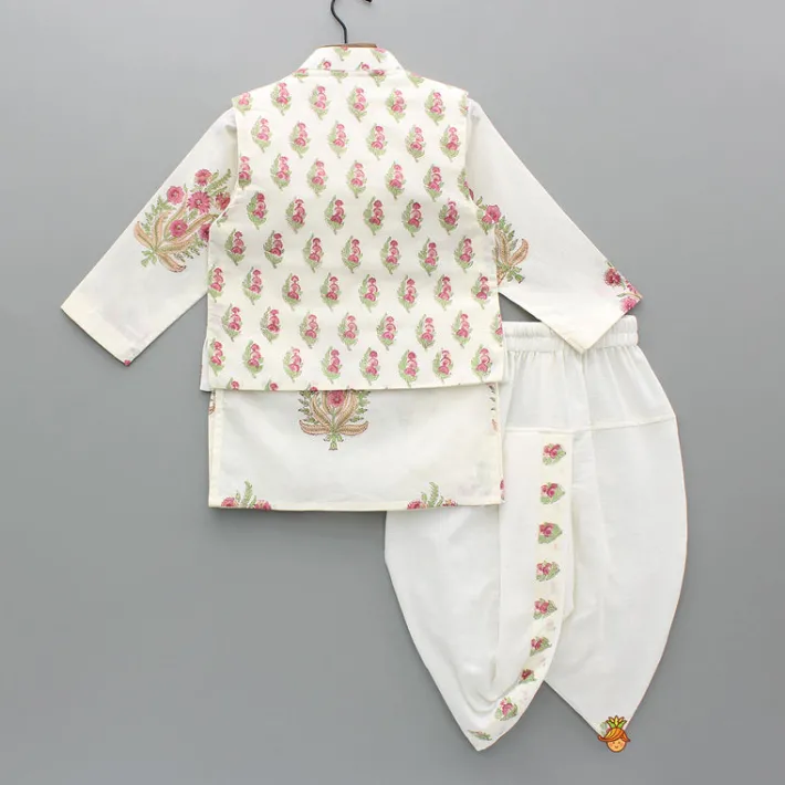 Online Floral Printed Kurta With Handworked Jacket And Dhoti. BOY Indian Ethnic Wear | Ethnic Sets