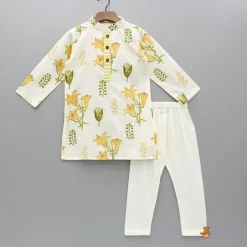 Online Floral Printed Kurta With Front Open Jacket And Pyjama BOY Indian Ethnic Wear | Ethnic Sets