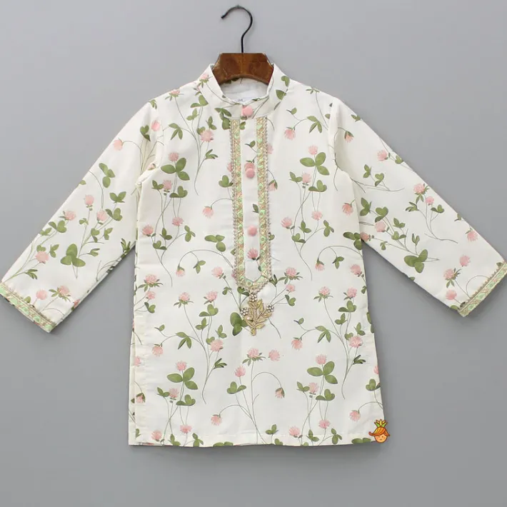 Discount Floral Printed Kurta With Off White Pyjama BOY Indian Ethnic Wear | Ethnic Sets