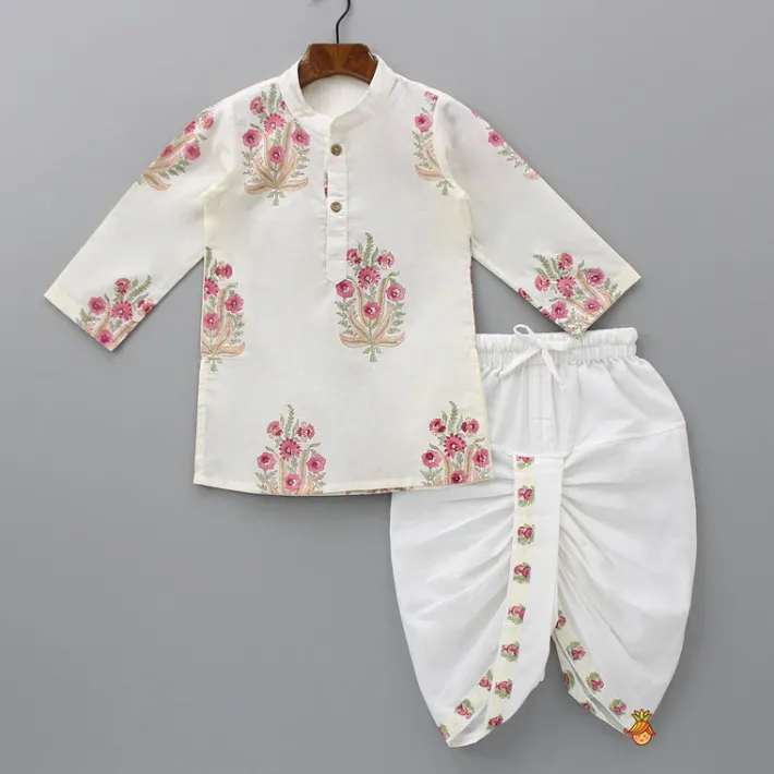Discount Floral Printed Kurta With Handworked Jacket And Dhoti BOY Indian Ethnic Wear | Ethnic Sets