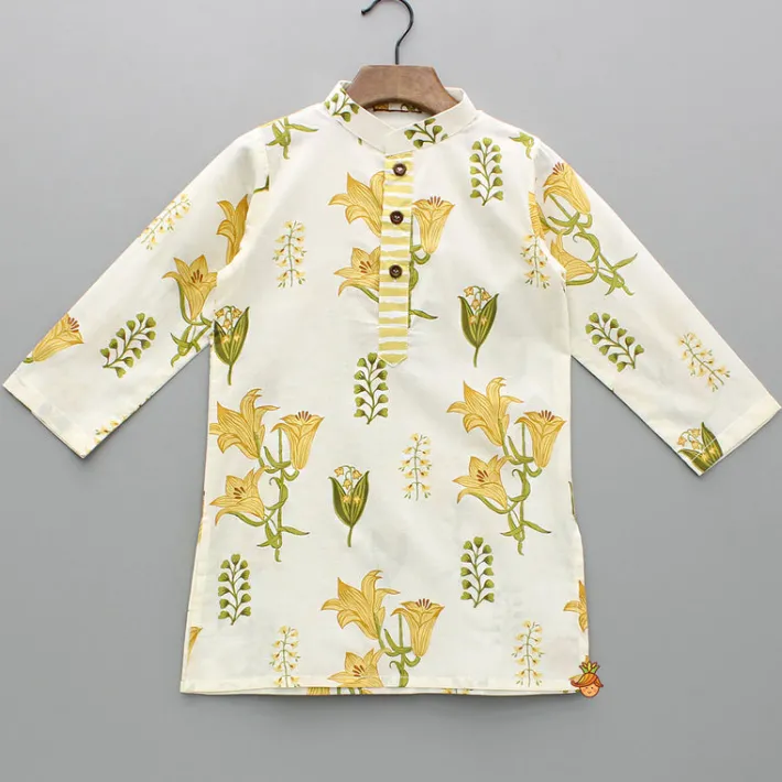 Online Floral Printed Kurta With Front Open Jacket And Pyjama BOY Indian Ethnic Wear | Ethnic Sets
