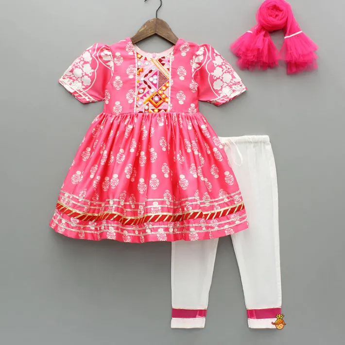 Best Floral Printed Kurti And Pant With Net Dupatta Ethnic Wear | Churidars & Salwars