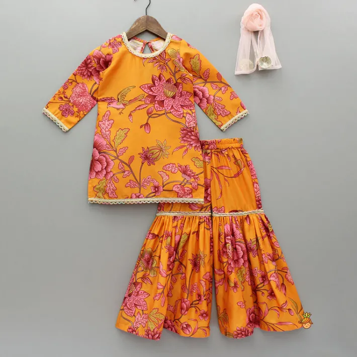 New Floral Printed Kurti And Sharara With Dupatta Ethnic Wear | Palazzos & Shararas