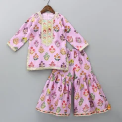 Fashion Floral Printed Kurti With Sharara And Dupatta Ethnic Wear | Palazzos & Shararas