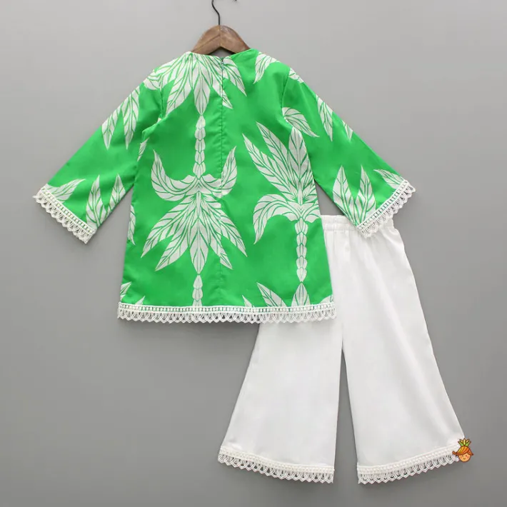 Online Floral Printed Lace Detailed Kurti With Palazzo Ethnic Wear | Palazzos & Shararas