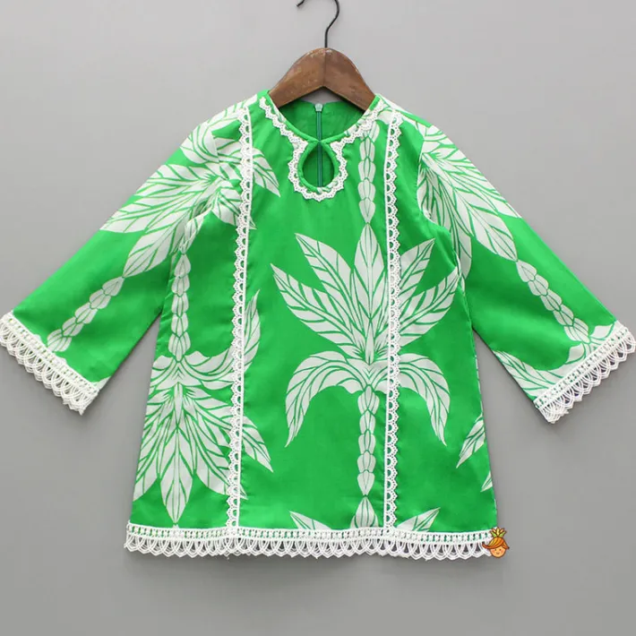 Online Floral Printed Lace Detailed Kurti With Palazzo Ethnic Wear | Palazzos & Shararas