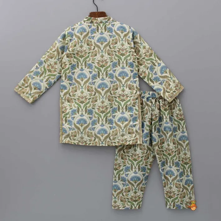 Hot Floral Printed Multicolour Kurta With Matching Pyjama BOY Indian Ethnic Wear | Ethnic Sets