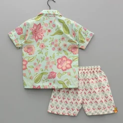 New Floral Printed Notch Collar Top And Shorts BOY Sleep Wear | Sleepwear