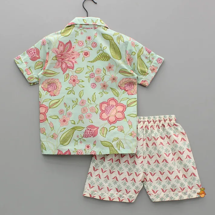 New Floral Printed Notch Collar Top And Shorts BOY Sleep Wear | Sleepwear