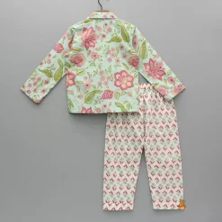 Fashion Floral Printed Notch Collar Top And Pyjama BOY Sleep Wear | Sleepwear
