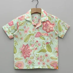 New Floral Printed Notch Collar Top And Shorts BOY Sleep Wear | Sleepwear