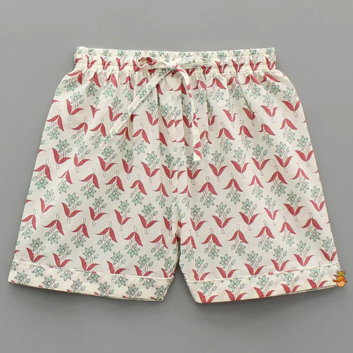 New Floral Printed Notch Collar Top And Shorts BOY Sleep Wear | Sleepwear