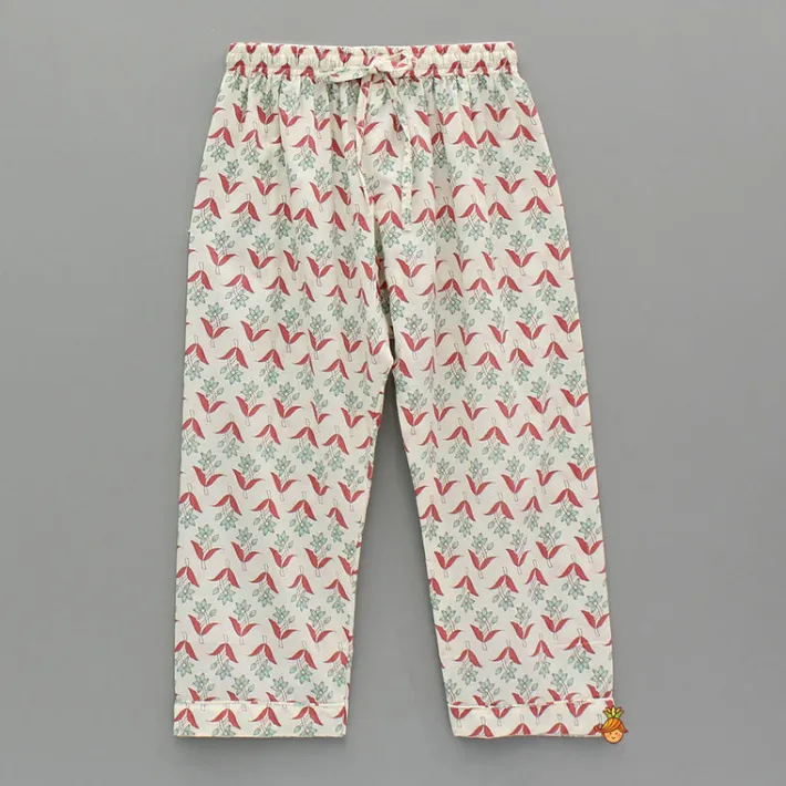 Fashion Floral Printed Notch Collar Top And Pyjama BOY Sleep Wear | Sleepwear
