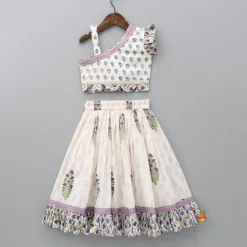 New Floral Printed One Shoulder Top With Lehenga And Dupatta Twinning Sets | Ethnic Wear