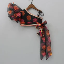 Fashion Floral Printed Organza One Shoulder Top And Lehenga Ethnic Wear | Lehengas & Ghagras