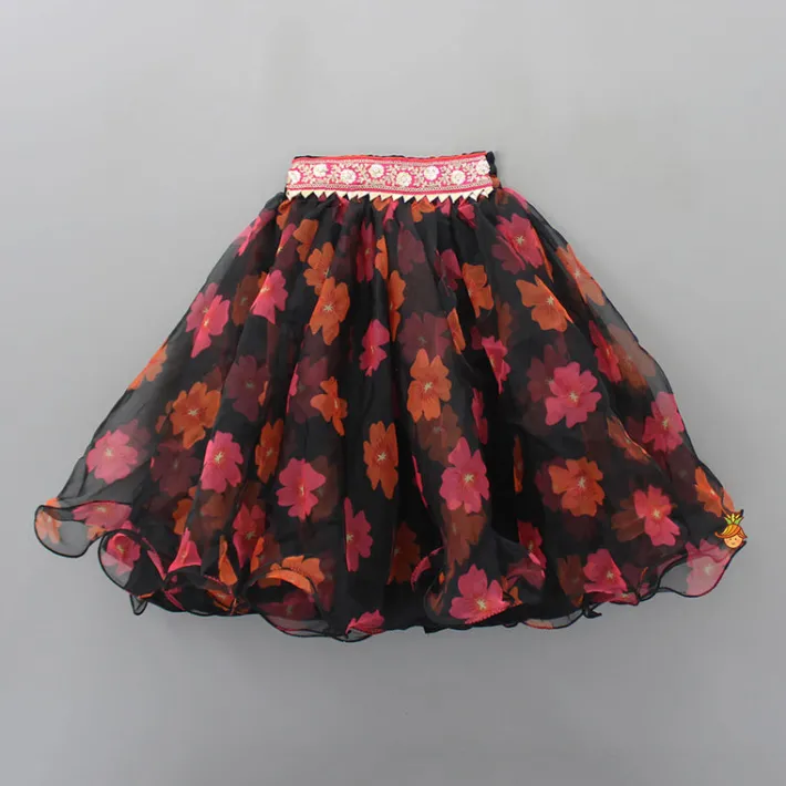 Fashion Floral Printed Organza One Shoulder Top And Lehenga Ethnic Wear | Lehengas & Ghagras